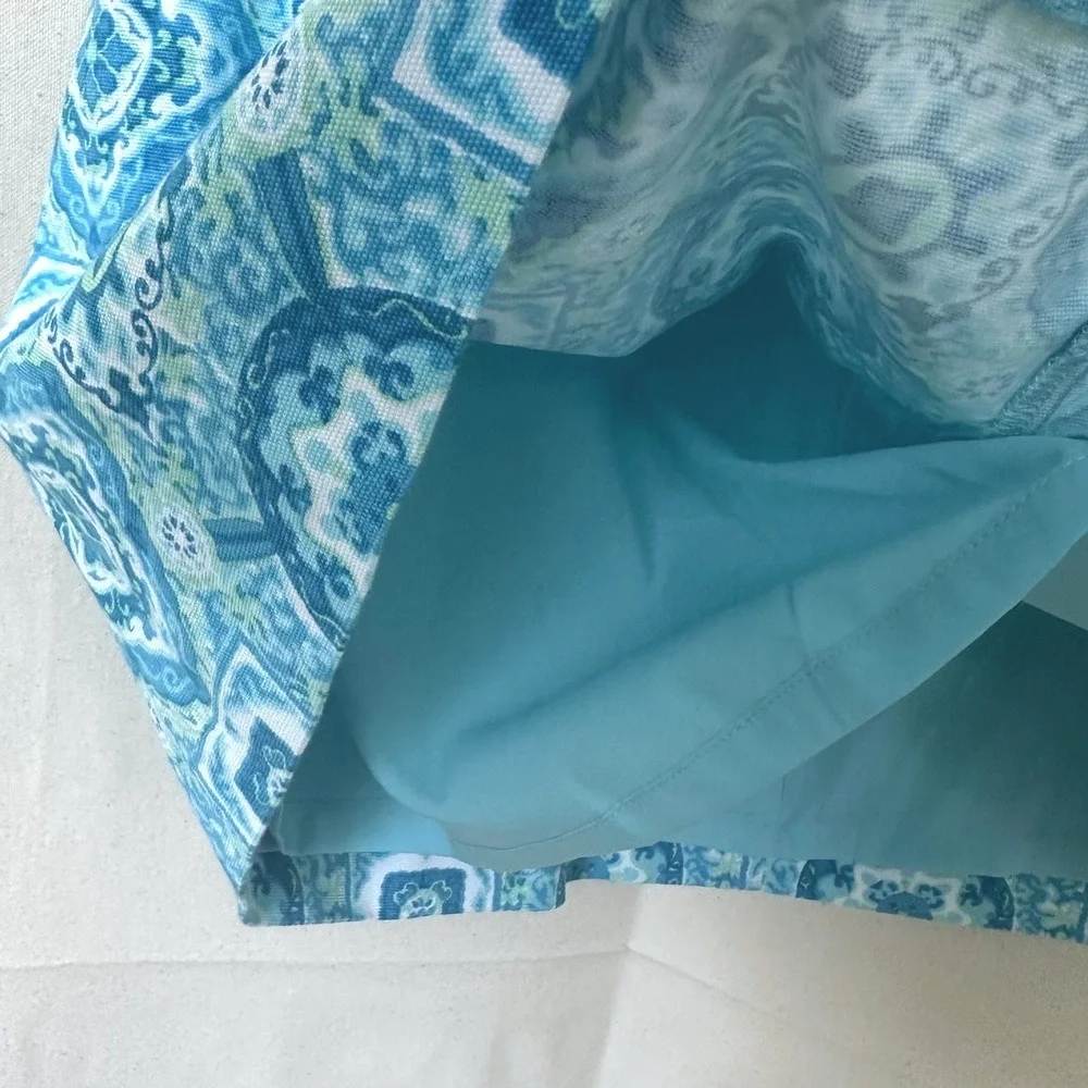 Talbots Coastal Beachy Resort Blue Medallion Tile Print Cotton Mini Skirt Sz 14